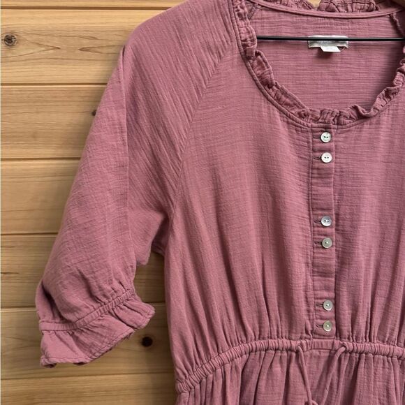 Outerknown Size Medium Organic Cotton Oydssey Peasant Tiered Midi Dress - Picture 6 of 13